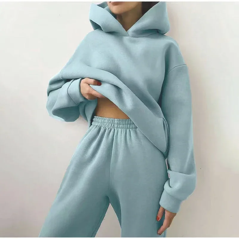 2024 Trend Casual Fashion Thickened Long-sleeved Sweater Pants Two-piece Cap Suit - Image 3