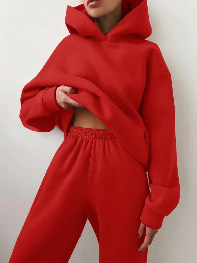 2024 Trend Casual Fashion Thickened Long-sleeved Sweater Pants Two-piece Cap Suit - Image 5